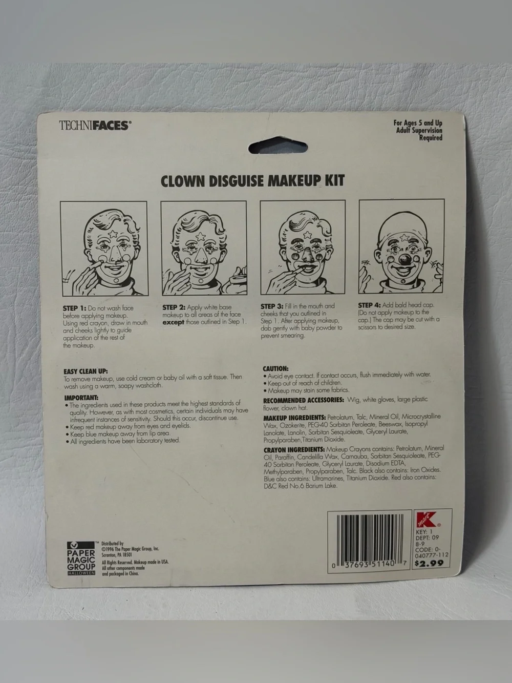 Halloween Makeup Paint Kit Clown Face Vintage 1996